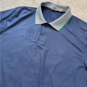 Mens G FORE Premium Golf Polo Shirt Size Medium Skull and Pins Print Like NEW